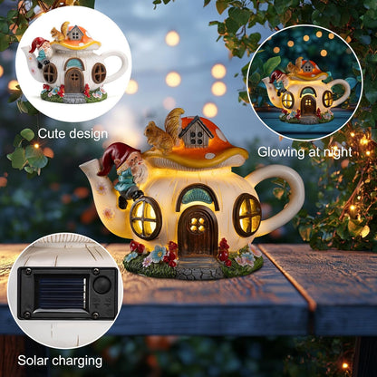 Twinbling Solar Fairy House - Outdoor Garden Statue with Gnome & Squirrel Figurine | Perfect Fairy Garden Accessory for Patio, Lawn & Balcony