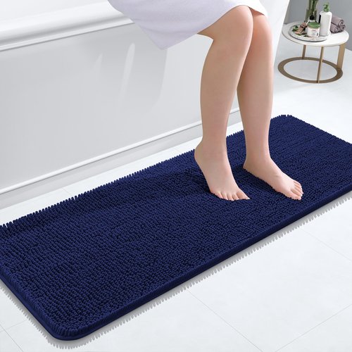 OLANLY Bathroom Rugs 47x17, Extra Soft Absorbent Chenille Bath Rugs, Rubber Backing Quick Dry, Machine Washable Bath Mats for Bathroom Floor, Tub and Shower, Home Decor Accessories, Twilight Sapphire