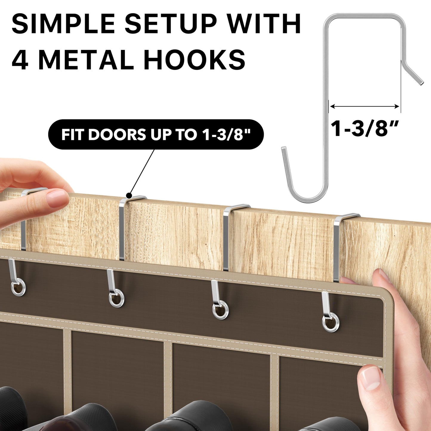 Simple Houseware 24 Pockets - Crystal Clear Over The Door Hanging Shoe Organizer, Brown (64'' x 19'')