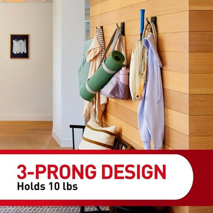 Command X-Large Matte Black Triple Hook - Damage-Free Wall Hook with Adhesive Strips for Easy Hanging