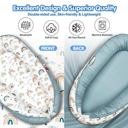 BUTOA Baby Lounger - Soft & Breathable Newborn Nest for 0-24 Months | Portable & Lightweight (Blue-Rainbow)