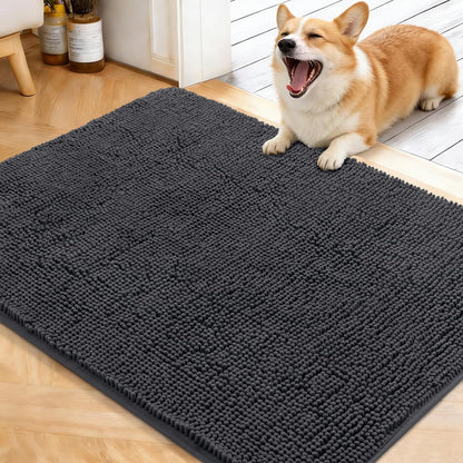 OLANLY Dog Door Mat - Absorbent Non-Slip Chenille Mat for Muddy Paws | 40x32 Dark Grey Indoor Carpet