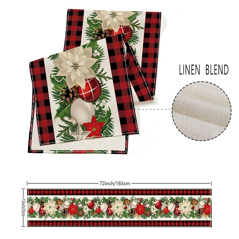 Red and Black Buffalo Check Christmas Table Runner 13 x 72 Inch - Variation: Christmas002