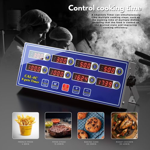 8 Channel Digital Kitchen Timer Clock Reminder Cooking Commercial Loud Ring Alarm Stainless Steel Timers Calculagraph for Restaurant/Home Kitchen/Cafeteria