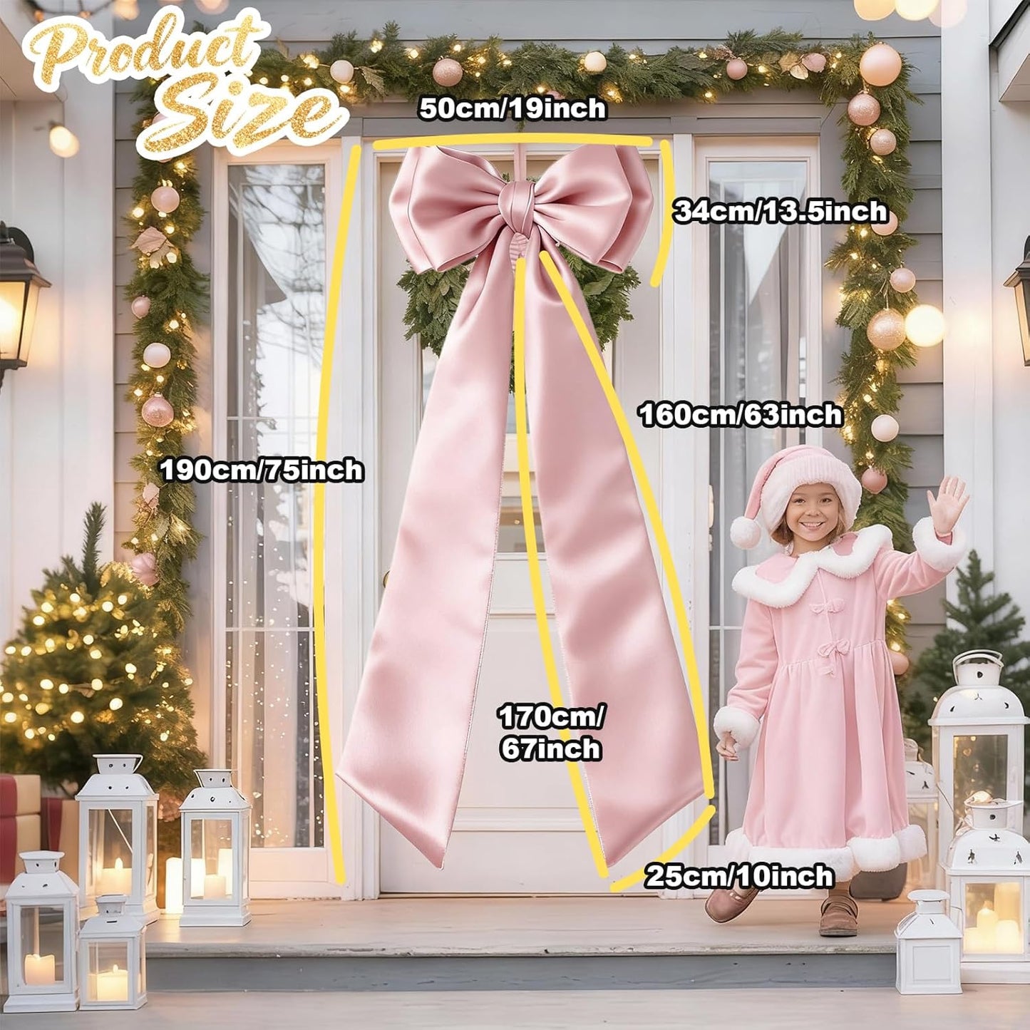 Skiennix 75x19 Inch Big Pink Bow Christmas Tree Topper - Giant Coquette Decor for Parties & Events