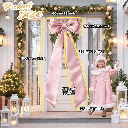 Skiennix 75x19 Inch Big Pink Bow Christmas Tree Topper - Giant Coquette Decor for Parties & Events
