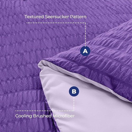 HYMOKEGE Twin Comforter Set - Dark Purple & Lavender Seersucker | 5-Piece All-Season Luxury Bedding Set