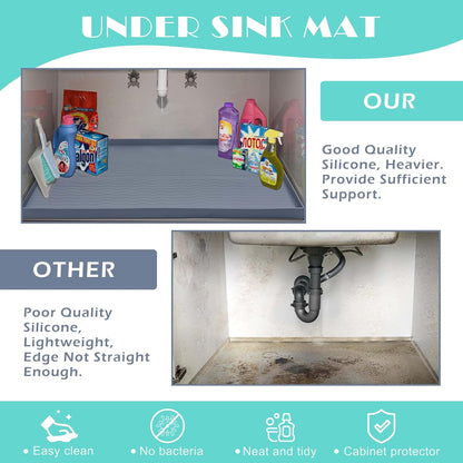 URMONA Waterproof Silicone Under Sink Mat - 31'' x 22'' Kitchen & Bathroom Protector | Dark Grey
