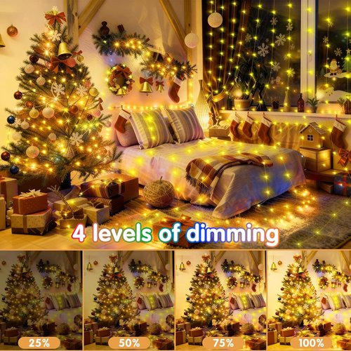 KNONEW 600 LED Outdoor Fairy Lights - Waterproof Christmas Lights with 8 Modes | 203FT Warm White