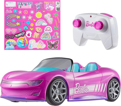 Hot Wheels Barbie RC Toy Car - Remote-Control Pink Convertible for 2 Dolls | Customizable Sticker Sheet