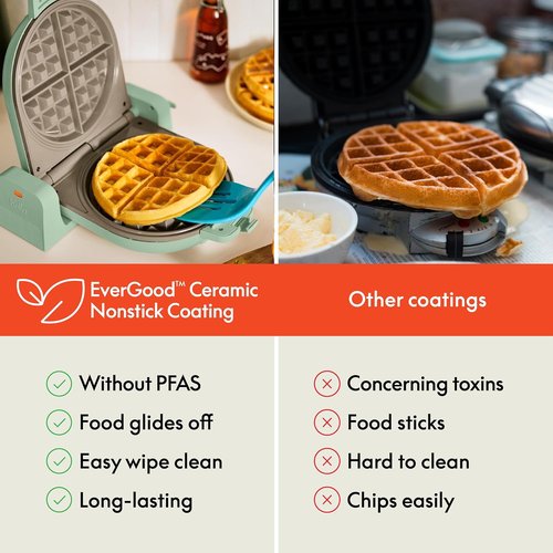 Bella Flip-N-Store Waffle Maker - EverGood™ Ceramic Nonstick Coating, 1000 Watt, Seaglass, Compact Design