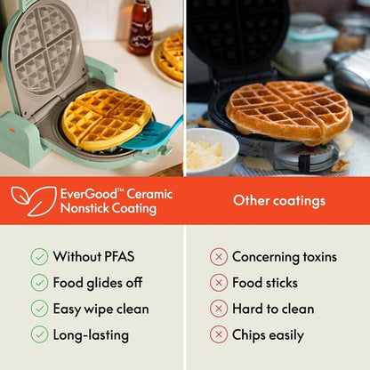 Bella Flip-N-Store Waffle Maker - EverGood™ Ceramic Nonstick Coating, 1000 Watt, Seaglass, Compact Design