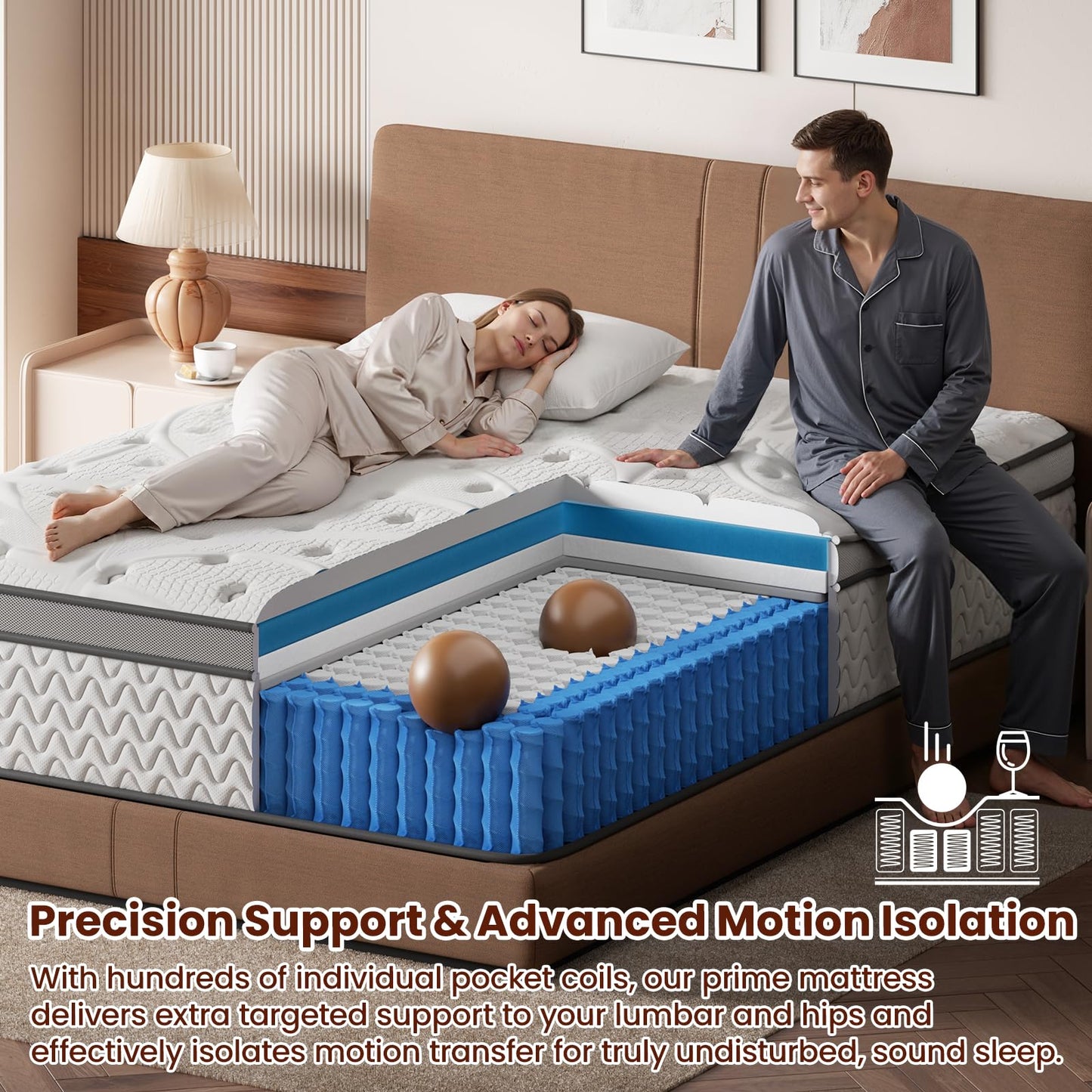 SLEEP100 Queen Mattress 12 Inch, 5-Zone Deep Sleep Firm Mattress with Extra Lumbar & Shoulder Support, Hotel Collection Hybrid Mattresses Pain Relief - Fiberglass Free - No Odor - 365 Night Trial
