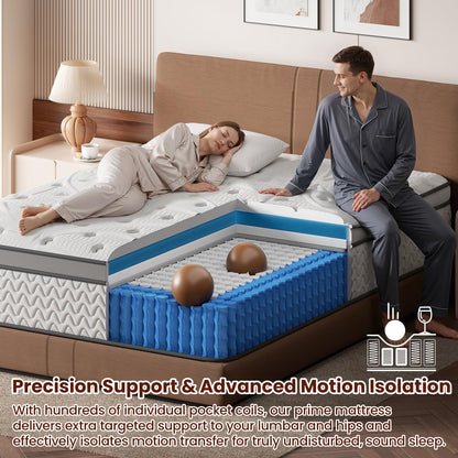 SLEEP100 Queen Mattress 12 Inch, 5-Zone Deep Sleep Firm Mattress with Extra Lumbar & Shoulder Support, Hotel Collection Hybrid Mattresses Pain Relief - Fiberglass Free - No Odor - 365 Night Trial
