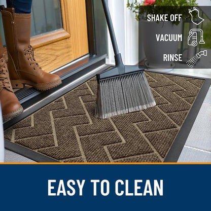 OLANLY Front Door Mat Indoor Outdoor Entrance, Waterproof All-Season, All-Weather Doormat, Sturdy Natural Rubber, Low Profile, Easy Clean Patio Porch Entryway Mat, Herringbone Brick (Brown, 47x17)