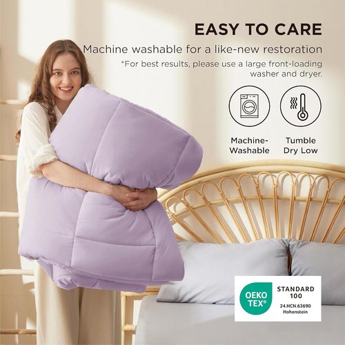 Bedsure Comforter Duvet Insert - All Season Cal King Size Quilted Bedding, GentleSoft Down Alternative, Light Purple 96 x 102 Inches