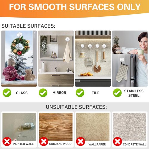 KORCCI Suction Cup Hooks - 12 Pack, 10LB Max Load, Clear Medium Cups, No Trace & Reusable | Ideal for Tile & Glass