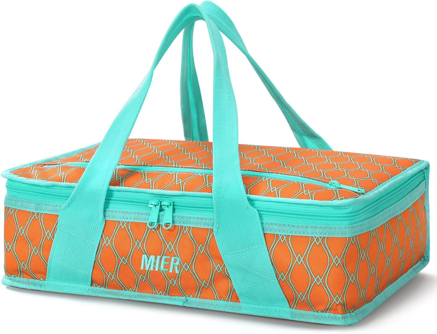 MIER Insulated Casserole Carrier - Thermal Food Bag for Hot or Cold Dishes | Fits 9"x13" Baking Dish, Orange