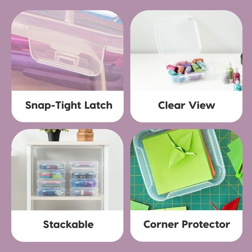 IRIS USA Paper Storage Cases - Thick 6" x 6" Portable Organizers with Built-In Handle | Clear 8-Pack for Crafts & Documents
