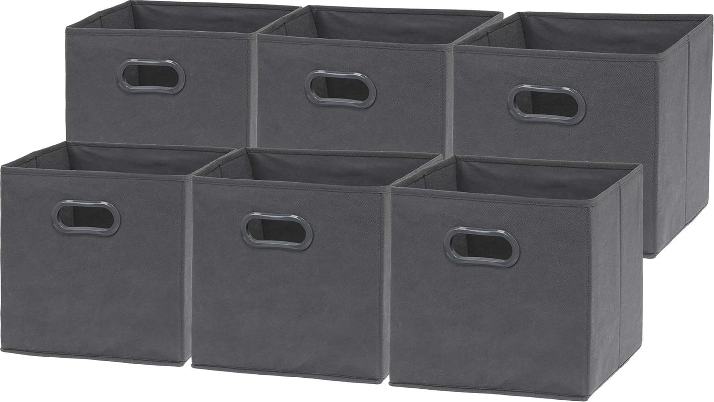Simple Houseware Foldable Storage Bins - 11-Inch Dark Gray Fabric Organizer with Handles | 6-Pack for Closet & Shelves