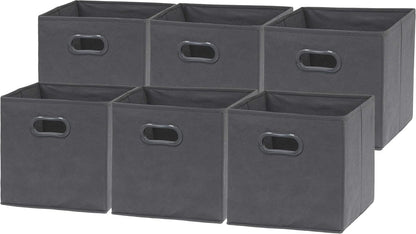 Simple Houseware Foldable Storage Bins - 11-Inch Dark Gray Fabric Organizer with Handles | 6-Pack for Closet & Shelves
