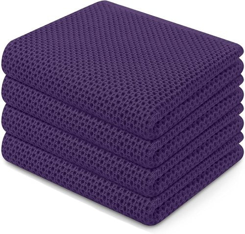 Homaxy Kitchen Dish Towels - Ultra Soft 100% Cotton Waffle Weave, Quick Drying, 13 x 28 Inches, 4-Pack, Eggplant