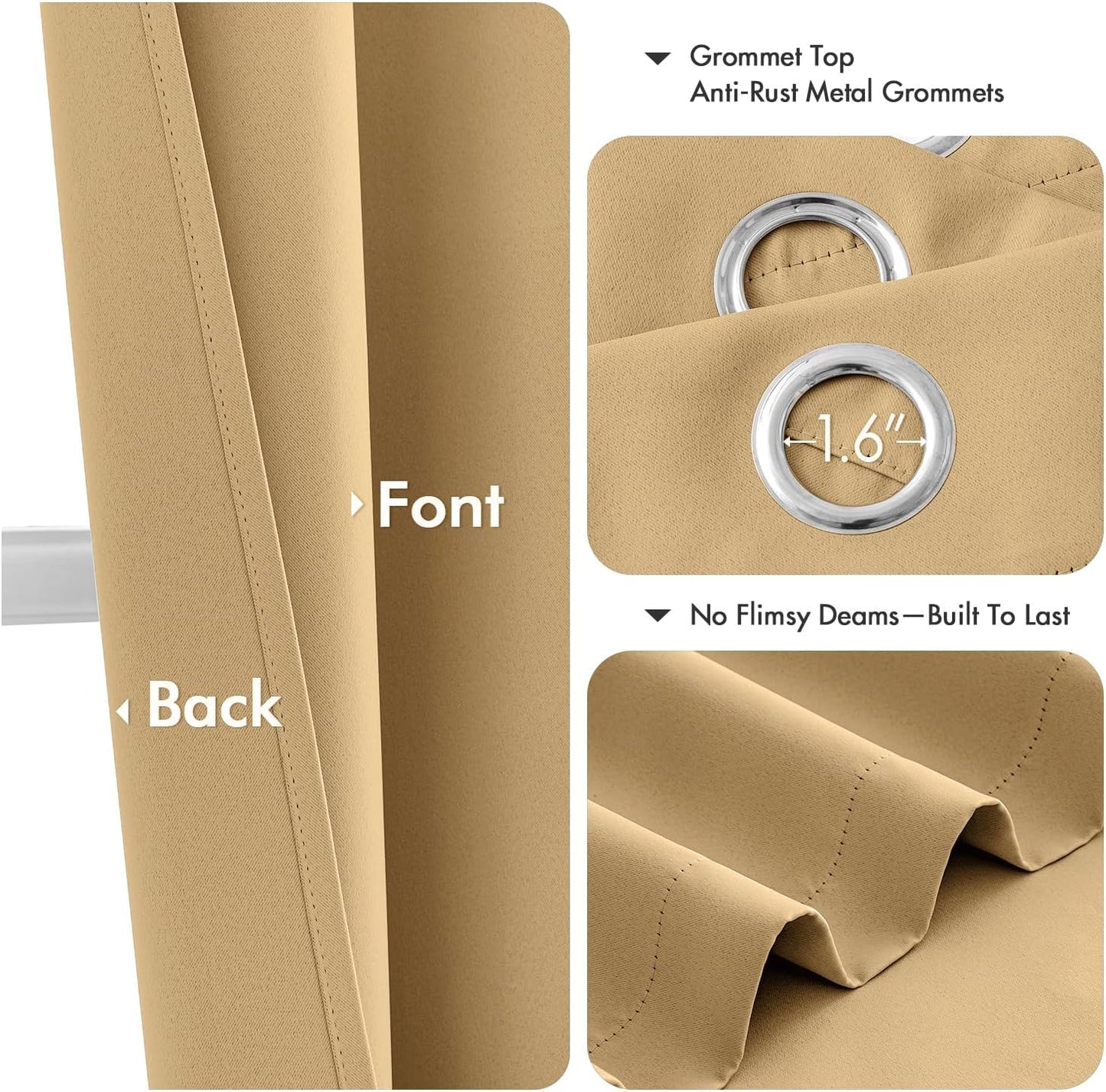 MIULEE Gold Blackout Curtains - Thermal Insulated Room Darkening Drapes | 45-Inch Length, 2 Panels