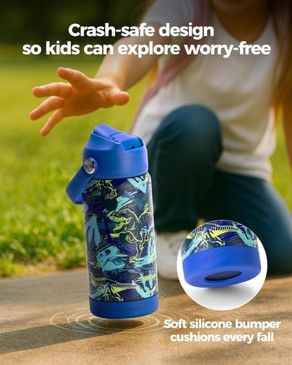 Choco Mocha Kids Water Bottle - Insulated Stainless Steel for School | 14oz Monster Truck Design