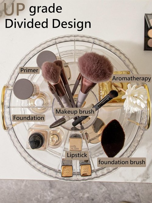 Asayuee 360 Rotating Makeup Organizer - 2 Tier Large Capacity for Skincare & Perfume | Clear Countertop Storage