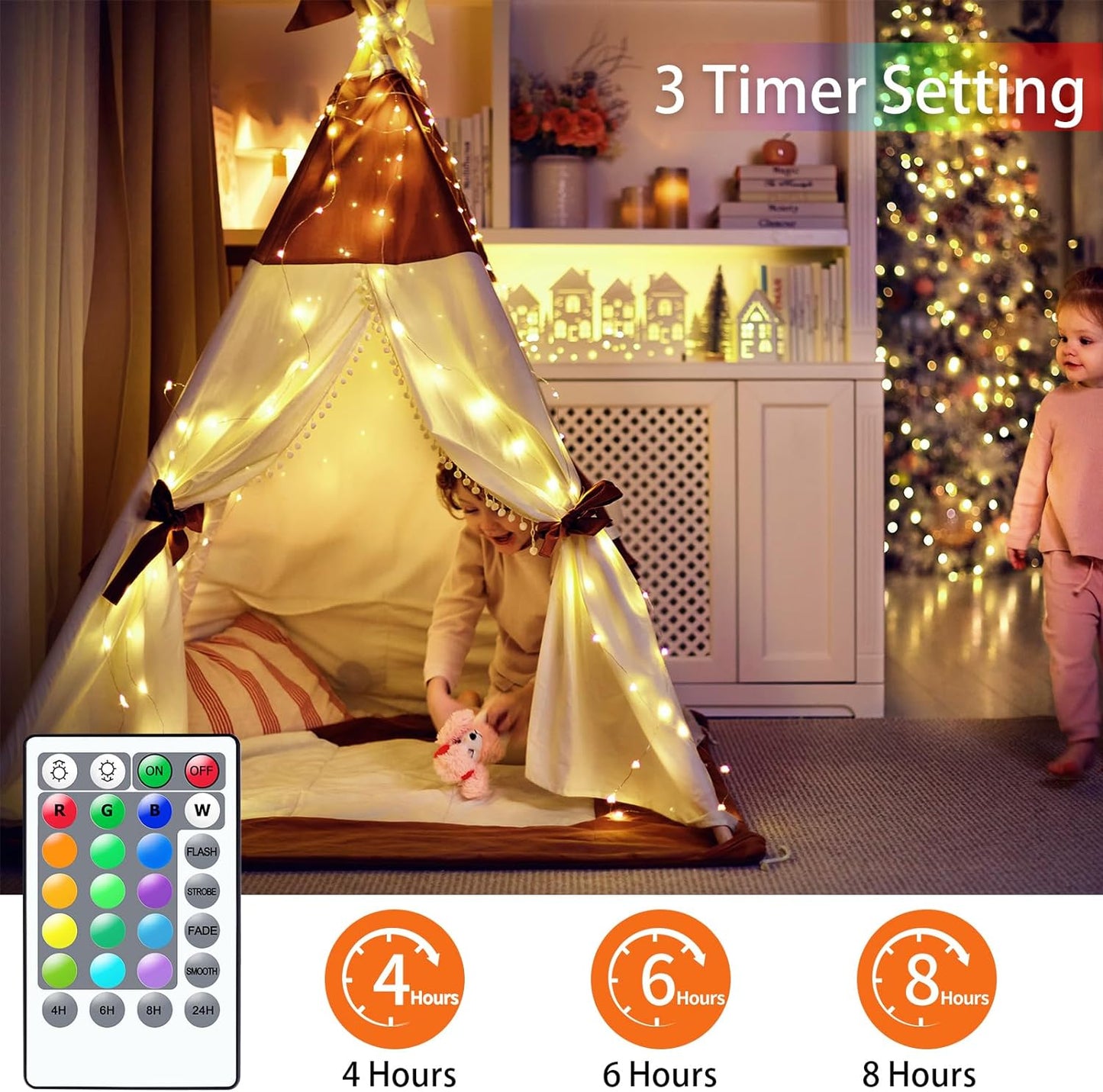 StarryEver Fairy Lights - 33ft 100LED Color Changing String Lights | Battery Operated, Waterproof, Remote Timer