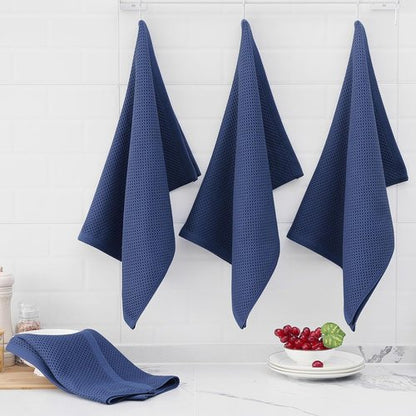 Homaxy Kitchen Dish Towels - Ultra Soft 100% Cotton Waffle Weave, Quick Drying, 20x28 Inches, Navy Blue, 8-Pack