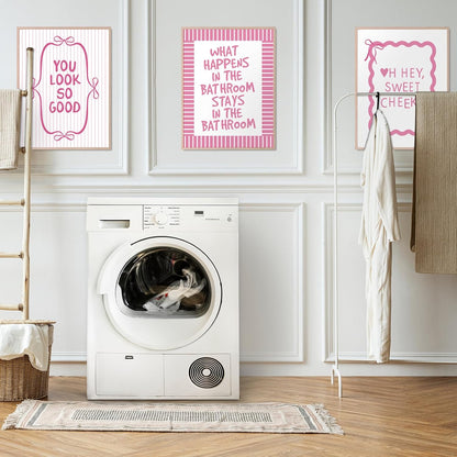 Whaline 6Pcs Pink Bow Bathroom Wall Art Prints - Coquette 8x10 Inch Unframed Decor for Washroom