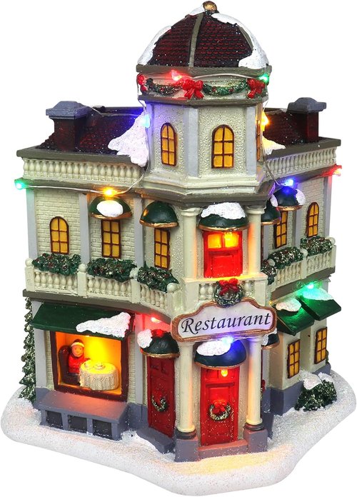 Christmas Village Restaurant | Lighted Musical Snow Village Collectible Building - Ideal for Holiday Decor