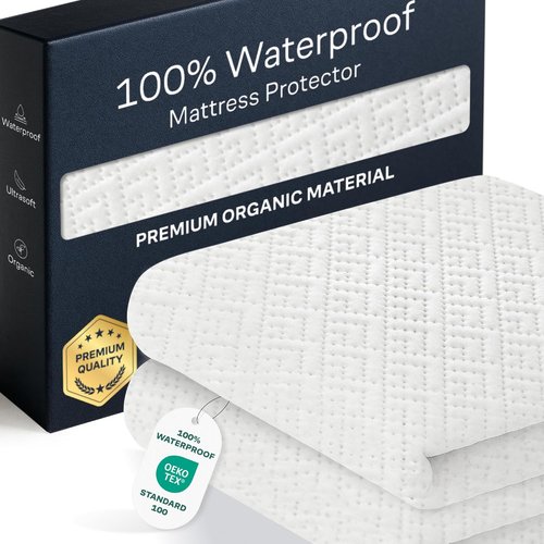 100% Waterproof Queen Mattress Protector - Noiseless Bamboo Viscose for Ultimate Spill & Stain Defense | White