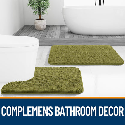 OLANLY Bathroom Rugs - Extra Soft Chenille Bath Mats with Rubber Backing | 30x20, Quick Dry, Willow Green