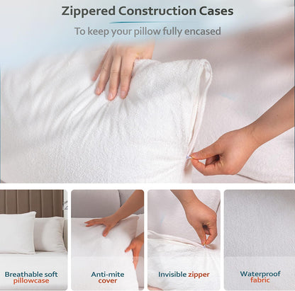 Premium Waterproof Pillow Protectors - Hypoallergenic Soft Terry Cotton - Standard Size 20''x28'' | Set of 2