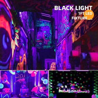 Barrina Blacklight Strip Lights, 10W 1ft USB Black Light Bar, Adjustable Black Lights for Glow Party, Fluorescent Poster Body Paint Halloween Decorations, Portable UV Light Strip for Bedroom (2-Pack)