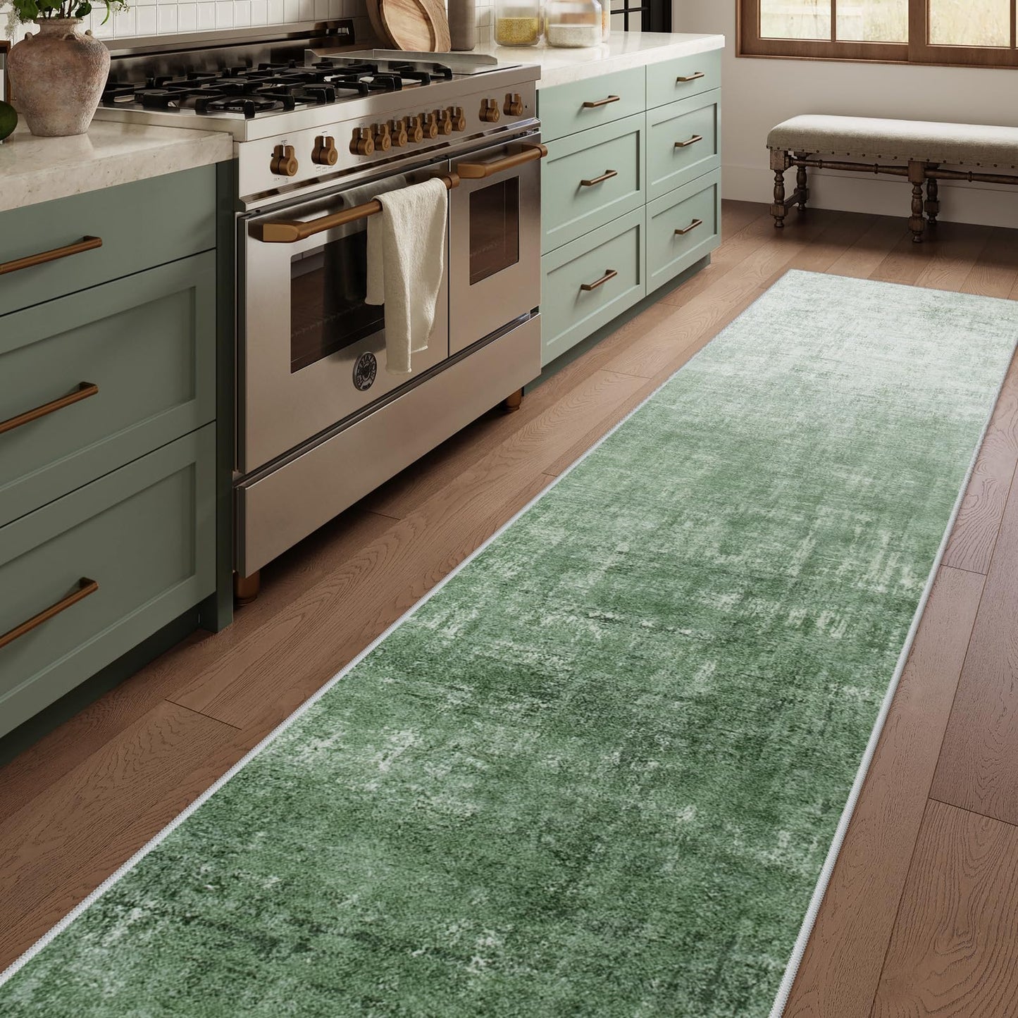 Lahome Green 2x10 Rug Runners for Hallways Non Slip, Boho Kitchen Runner Rugs Non Skid Washable, Modern Abstract Ombre Soft Carpet Runner for Bathroom Entryway Bedroom(2'x10',Green)