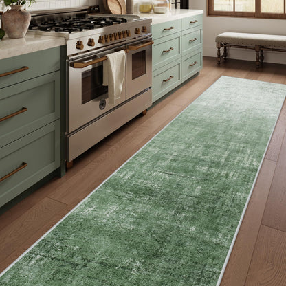 Lahome Green 2x10 Rug Runners for Hallways Non Slip, Boho Kitchen Runner Rugs Non Skid Washable, Modern Abstract Ombre Soft Carpet Runner for Bathroom Entryway Bedroom(2'x10',Green)