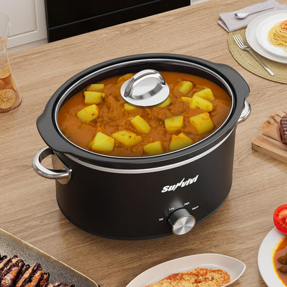 Sunvivi 4QT Small Slow Cooker - Mini Food Warmer with 3 Heating Settings & Removable Ceramic Pot | Black