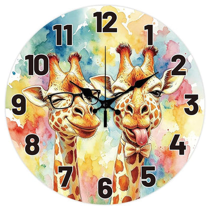 12 Inch Watercolor Giraffe Pattern Wall Clock | Silent Non-Ticking Decor