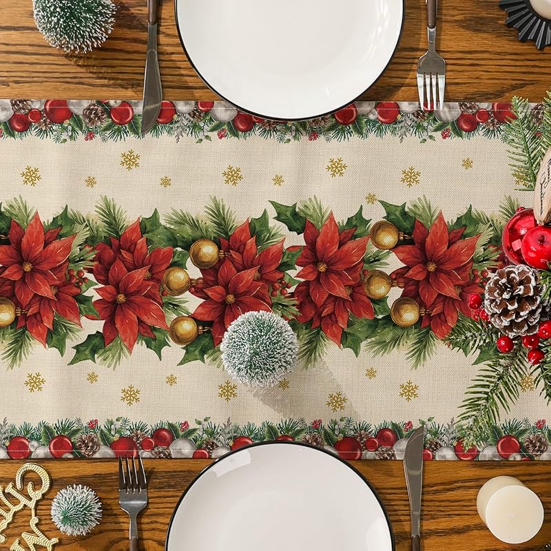 Siilues 220 GSM Merry Christmas Table Runner 13x36 Inch - Polyester Holiday Decor