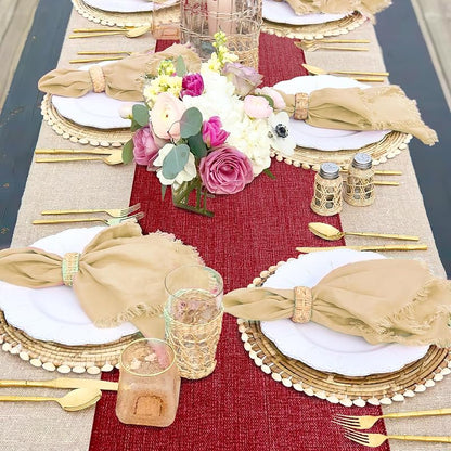 6 Pack Burgundy Burlap Table Runners 13x84 Inch - Farmhouse Dining Décor, 6 Pieces