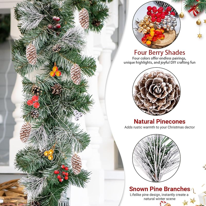 Snowy Pine Cones & Berry Stem Craft Kit - 140 Pcs Holiday Decor (Variation: Snow)