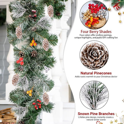 Snowy Pine Cones & Berry Stem Craft Kit - 140 Pcs Holiday Decor (Variation: Snow)