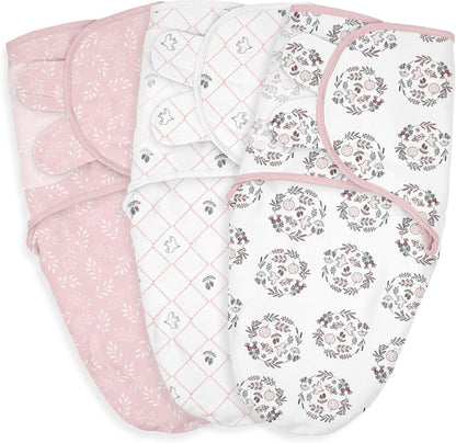 Skiennix Baby Swaddle Sleep Sacks - 3-Pack Organic Cotton Wraps with Adjustable Wings | Breathable for 0-3 Months