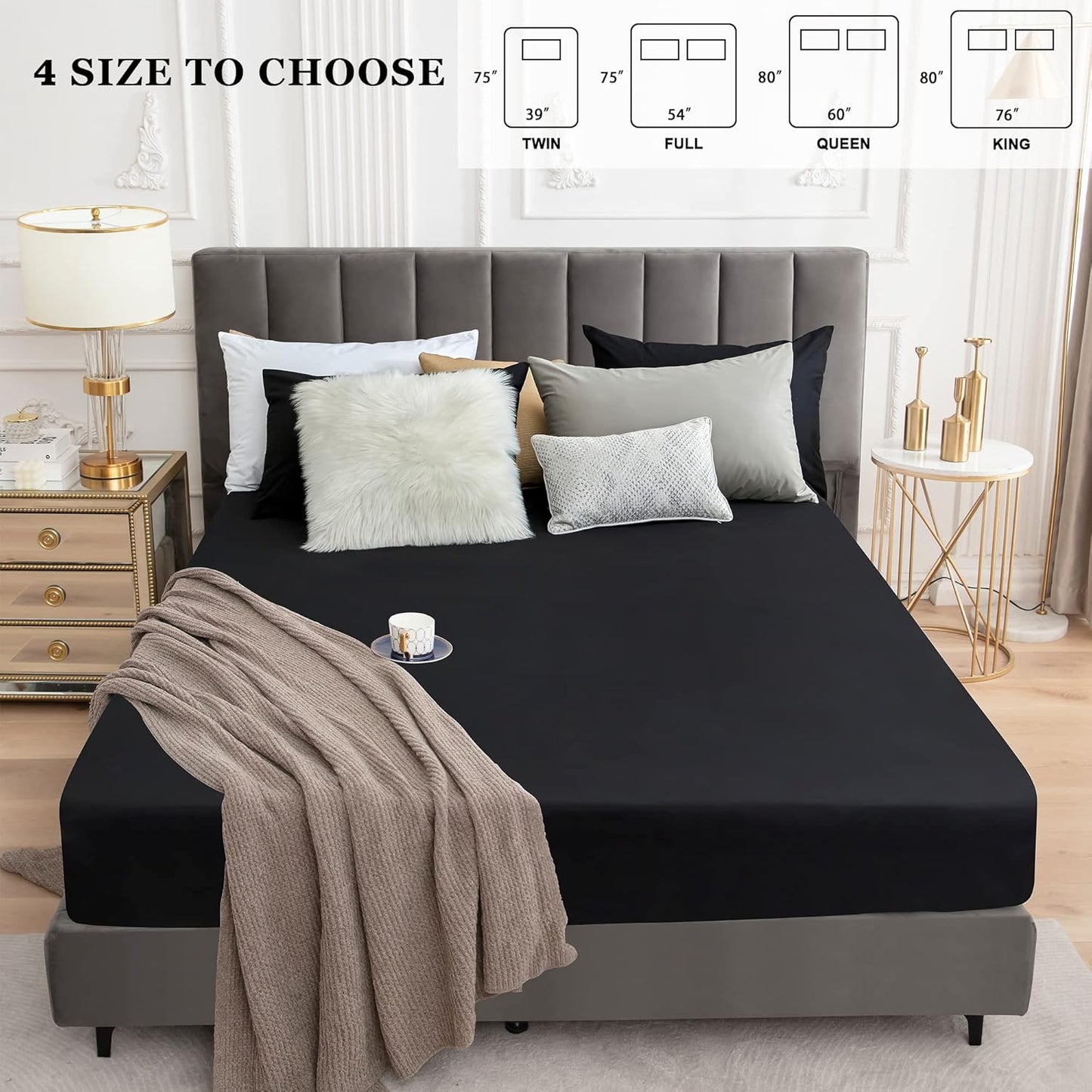 Sufdari Waterproof Mattress Protector - Twin Size Bed Cover with 18" Deep Pocket - Black