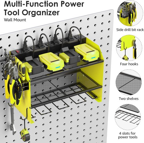 CCCEI Modular Power Tool Organizer - Wall Mount Charging Station & Heavy Duty Storage Shelf | Green, 1 Pack
