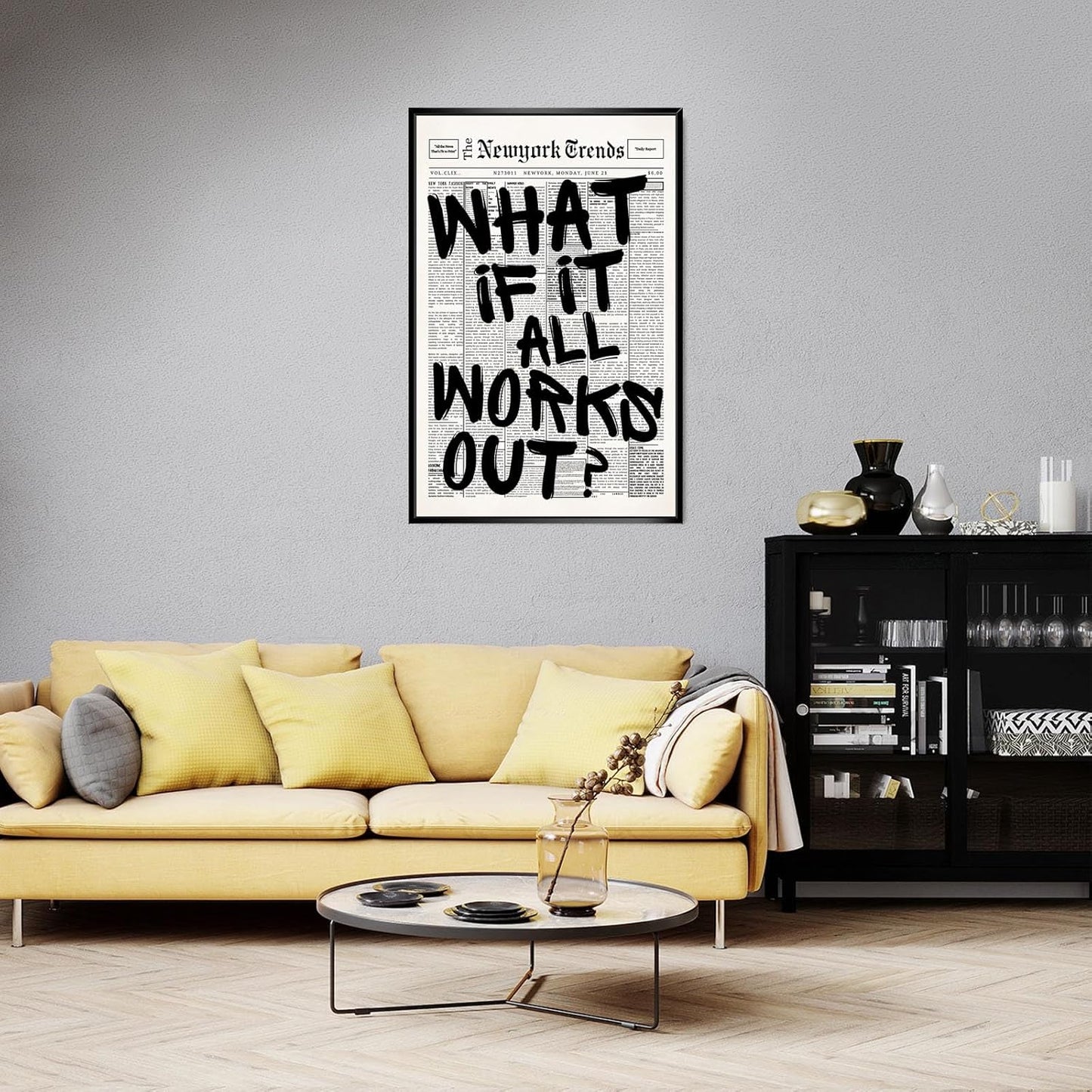 Skiennix Retro Black And White New York Newspaper Canvas Poster - Positive Affirmation Wall Art | 8x12in