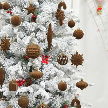 Regine Switzerland 50 Pcs Brown Velvet Christmas Balls - Flocked Hanging Ornaments for Holiday Decor